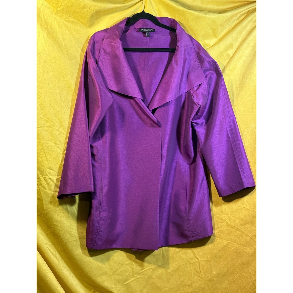Colleen Lopez My Favorite Things Purple Open Front Jacket 1X 3/4 Sleeve Shantung